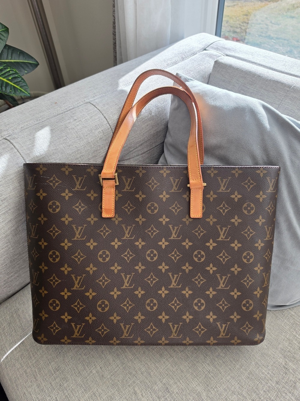 Louis Vuitton Brown Monogram Canvas Zip Tote Shoulder Bag Large